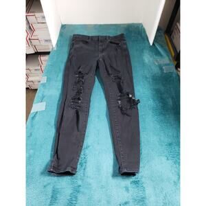American Eagle Jeans Size 6 Womens Black Pant Distressed Cruvy High Rise Jegging